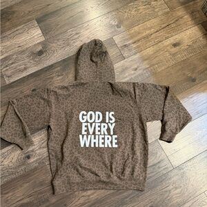 Brown Leopard Print Hoodie with Slogan